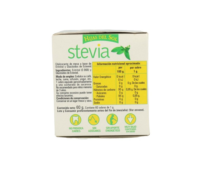 Stevia Edulcorante 60 sobres de 1g Hijas del Sol