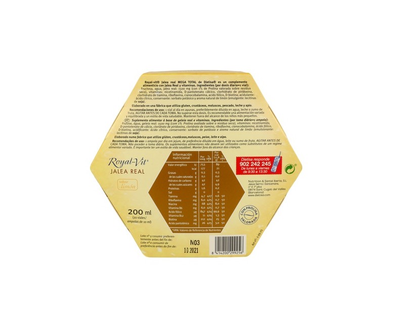 Royal Vit Mega Total Jalea Real 20 ampollas de 1500mg Dietisa