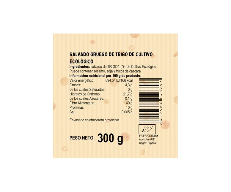 Salvado grueso de trigo Bio 300 g El Granero Integral