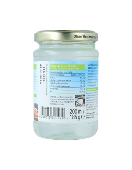 Aceite de Coco Virgen Bio 200 ml de aceite Dr. Goerg