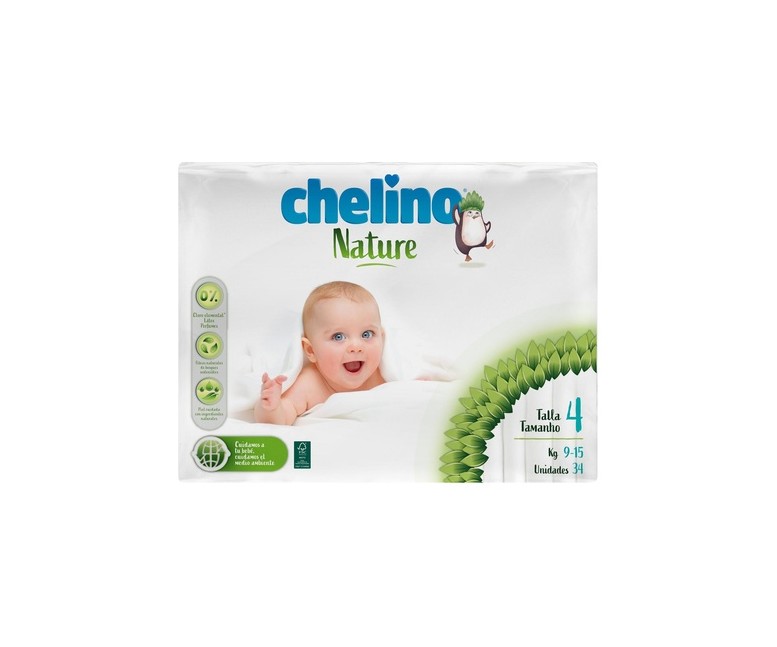 Pañales talla 4 (9- 15 kg) 34 unidades Chelino Nature