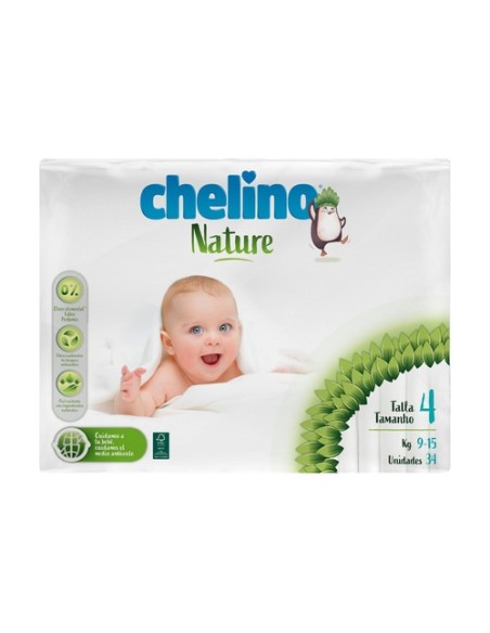 Pañales talla 4 (9- 15 kg) 34 unidades Chelino Nature