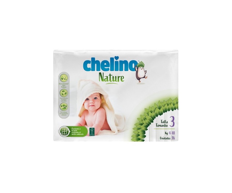 Pañales talla 3 (4- 10 kg) 36 unidades Chelino Nature
