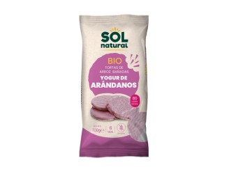 Tortas de arroz bañadas con yogur de arándanos sin gluten...