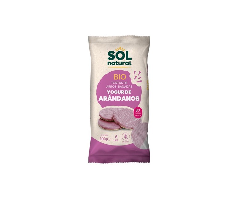 Tortas de arroz bañadas con yogur de arándanos sin gluten Bio 100 g Sol Natural