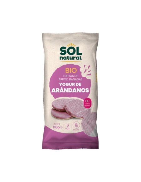 Tortas de arroz bañadas con yogur de arándanos sin gluten Bio 100 g Sol Natural