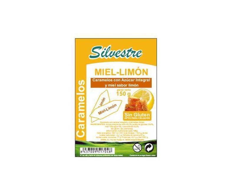 Caramelos de miel y limón con azúcar integral sin gluten 150 g Silvestre