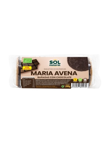 Galletas María de avena sin gluten bañadas con chocolate Bio 200 g Sol Natural