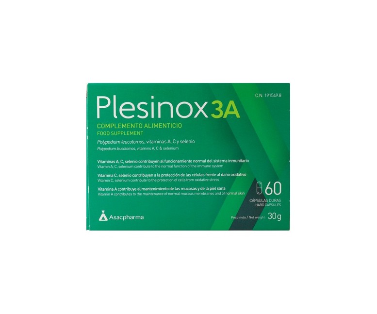 Plesinox 3a ayuda a tus defensas 60 cápsulas de 500mg Asacpharma