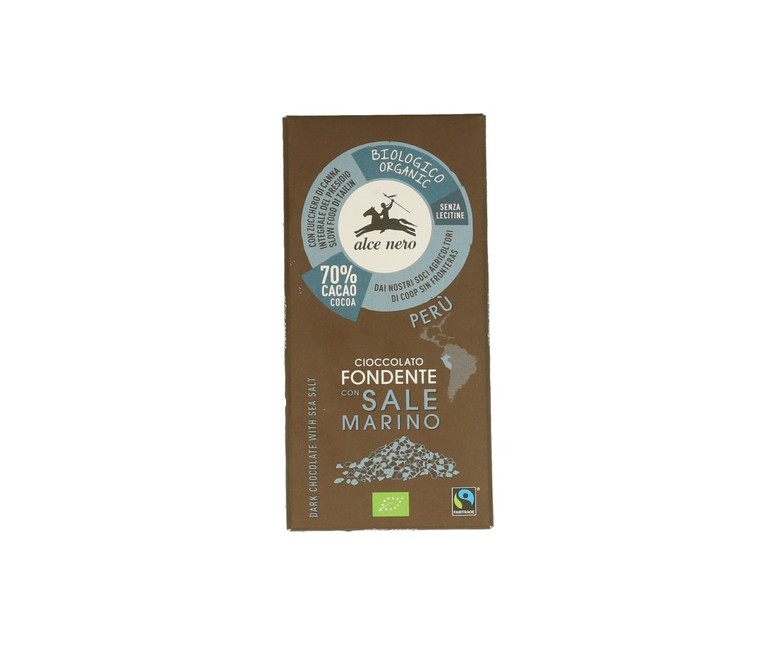 Tableta de Chocolate Negro con Sal Marina 50 g (Chocolate) Alce Nero