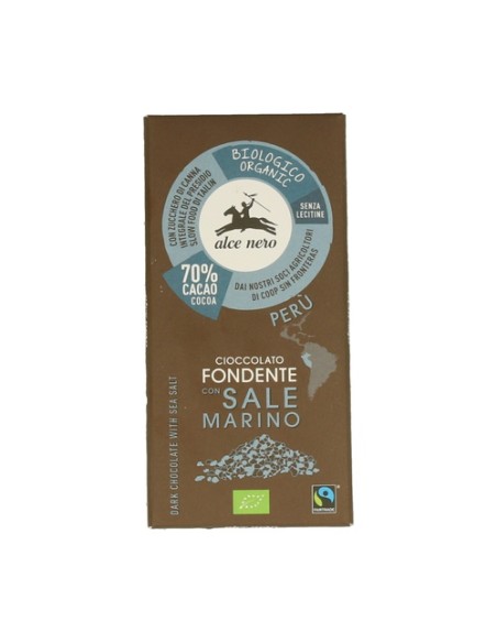 Tableta de Chocolate Negro con Sal Marina 50 g (Chocolate) Alce Nero