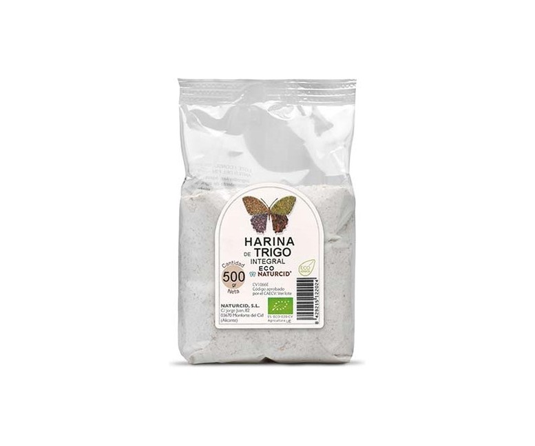 Harina de trigo integral fuerza Eco 500 g de polvo NATURCID