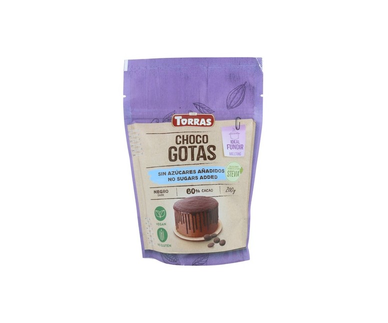 Gota 60% stevia sin azúcar doypack 200 g (Chocolate) Torras