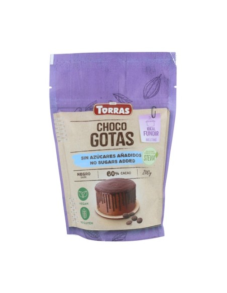 Gota 60% stevia sin azúcar doypack 200 g (Chocolate) Torras