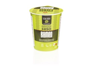 Vaso de sopa ramen miso y jengibre sin gluten Bio