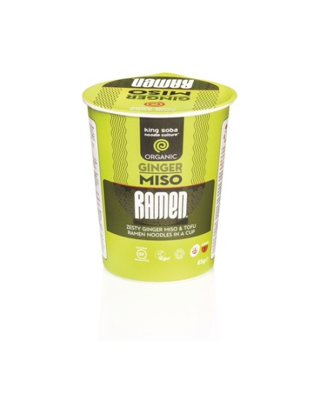 Vaso de sopa ramen miso y jengibre sin gluten Bio 85 g King Soba