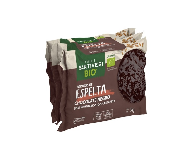 Pack Tortitas espelta choco negro Bio 3 unidades de 34g Santiveri