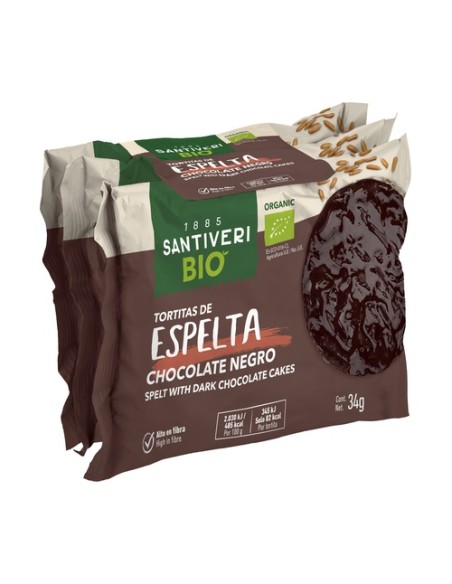 Pack Tortitas espelta choco negro Bio 3 unidades de 34g Santiveri