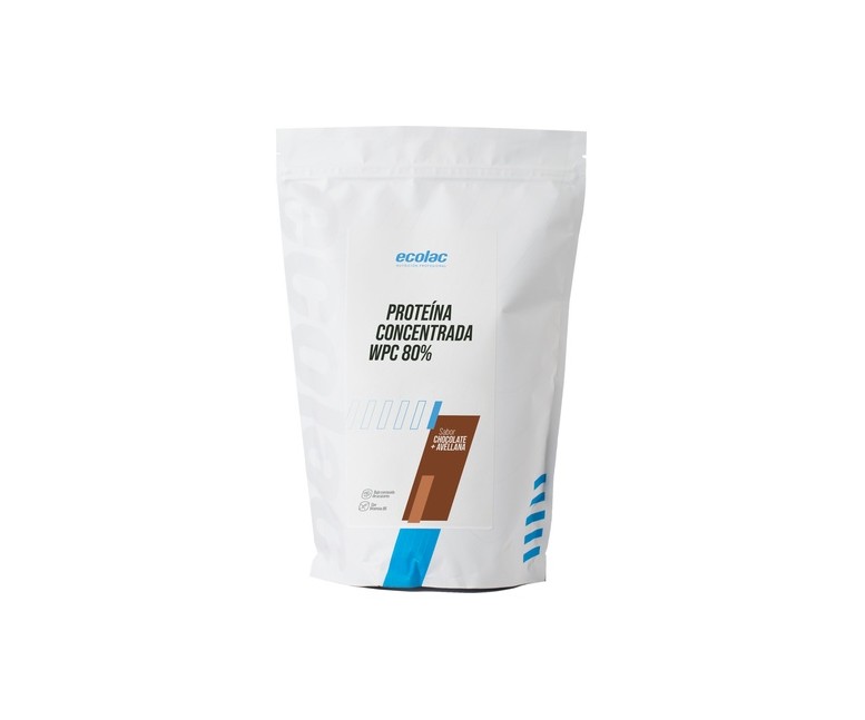 Proteína concentrada 80% WPC80 chocolate avellana 700 g de polvo Ecolac