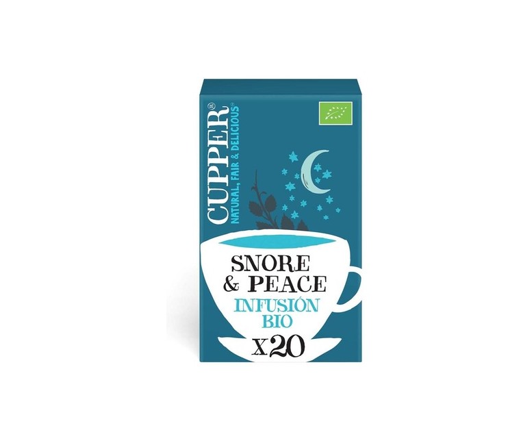 Infusión Snore & Peace para dormir manzanilla, melisa y lavanda Bio 20 bolsitas infusoras Cupper