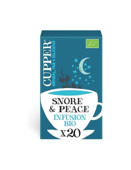 Infusión Snore & Peace para dormir manzanilla, melisa y lavanda Bio 20 bolsitas infusoras Cupper