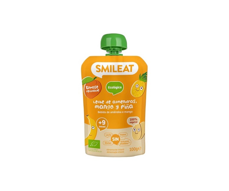 Pouch de leche de almendras, mango y piña Bio 9m+ 100 g Smileat