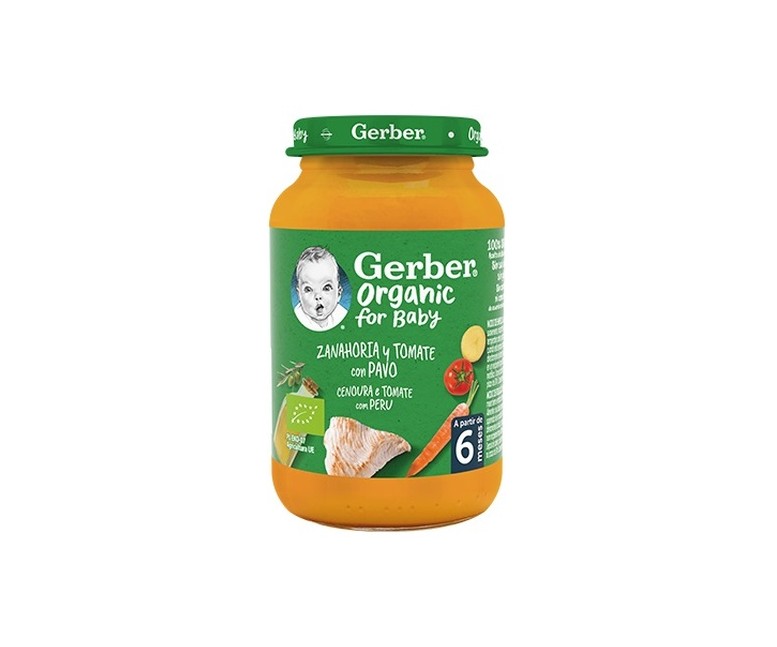 Tarrito bebé, Zanahoria, Tomate y Pavo 190 g Gerber Organic
