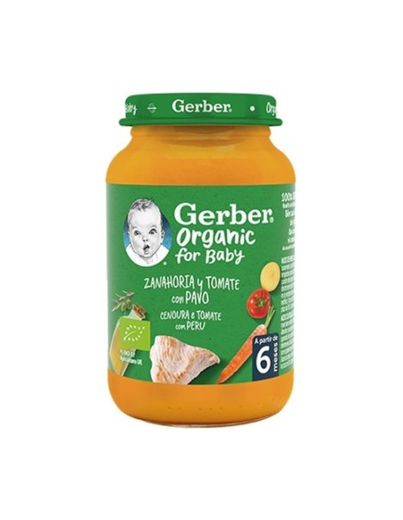 Tarrito bebé, Zanahoria, Tomate y Pavo 190 g Gerber Organic