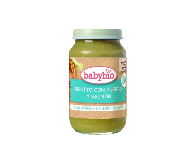 Tarrito de risotto con puerros y salmón +8m 200 g (Salmón - Pescado) Babybio