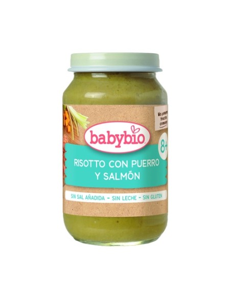 Tarrito de risotto con puerros y salmón +8m 200 g (Salmón - Pescado) Babybio