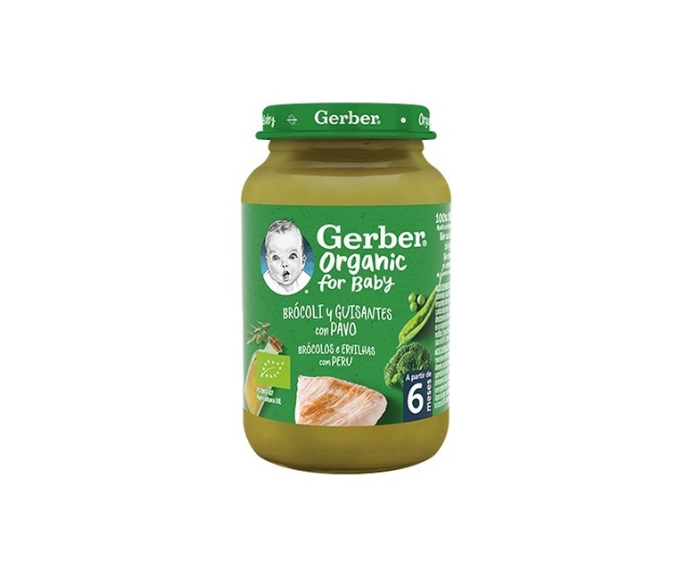 Tarrito bebé, Brócoli, Guisantes y Pavo 190 g Gerber Organic