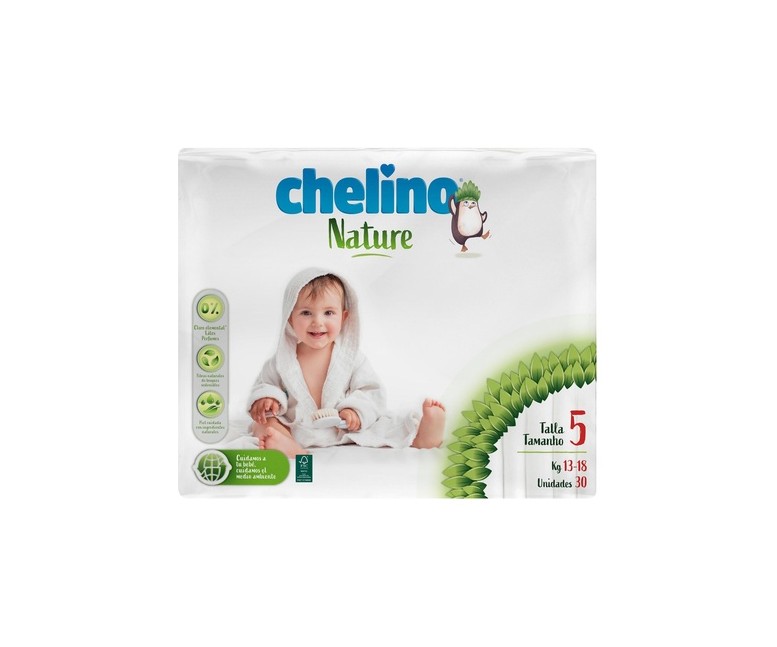 Pañales talla 5 (13- 18 kg) 30 unidades Chelino Nature