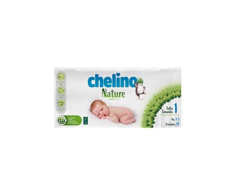 Pañales talla 1 (1-3 kg) 28 unidades Chelino Nature