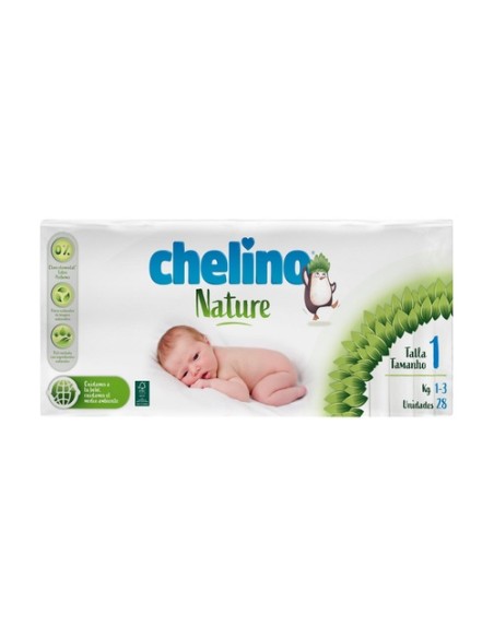 Pañales talla 1 (1-3 kg) 28 unidades Chelino Nature