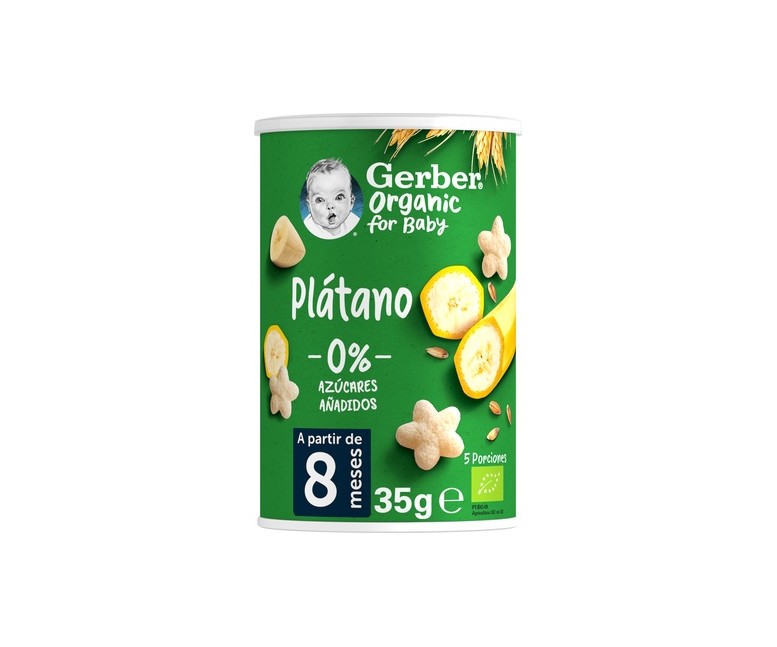 Snacks bebé, puffs de Cereales con Plátano +8m 35 g (Frutas - Plátano) Gerber Organic
