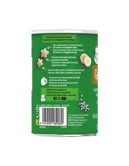 Snacks bebé, puffs de Cereales con Plátano +8m 35 g (Frutas - Plátano) Gerber Organic