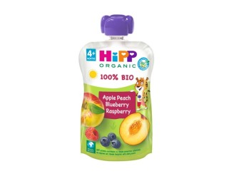 Pouches de melocotón manzana y frutos bosque Bio 4m+