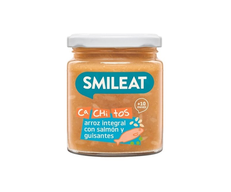 Tarrito con cachitos de arroz con salmón y guisantes 10m+ 230 g Smileat