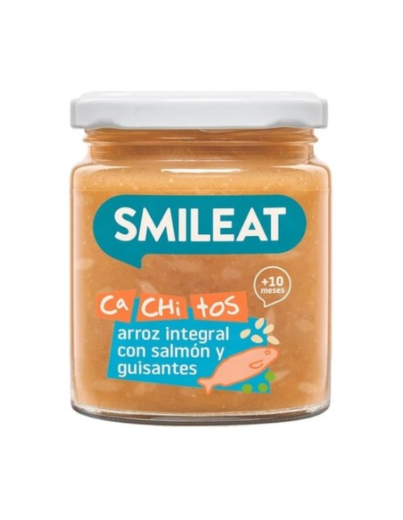 Tarrito con cachitos de arroz con salmón y guisantes 10m+ 230 g Smileat