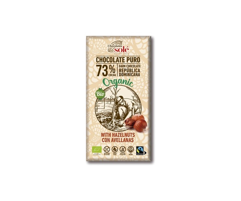 Chocolate negro 73% con avellanas 150 g Chocolates Sole