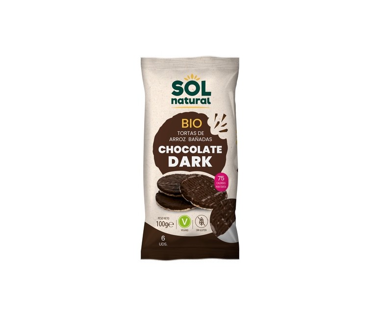 Tortas de arroz con chocolate fondant sin gluten vegano Bio 100 g (Chocolate) Sol Natural
