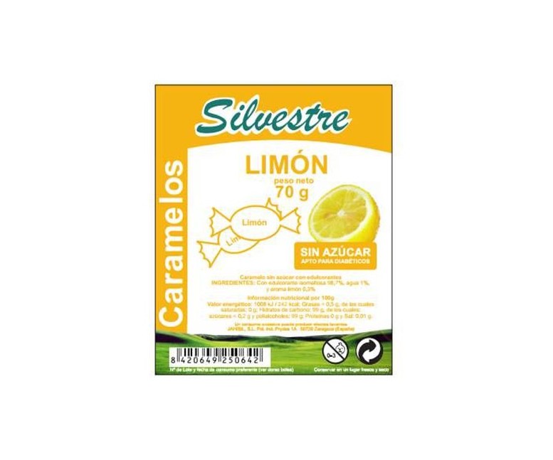Caramelos de limón sin azúcar sin gluten 70 g Silvestre