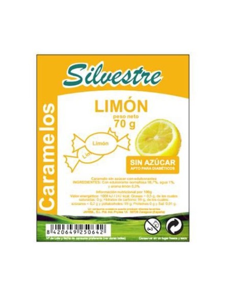 Caramelos de limón sin azúcar sin gluten 70 g Silvestre