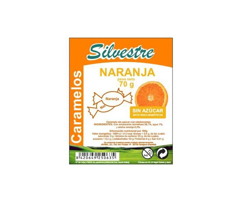 Caramelos De Naranja Sin Azúcar Sin Gluten 70 g Silvestre