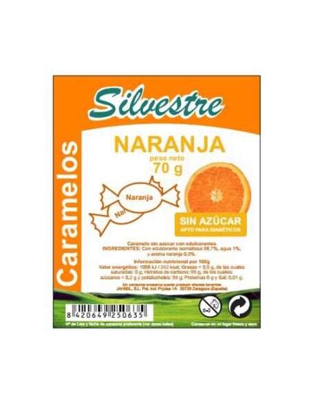 Caramelos De Naranja Sin Azúcar Sin Gluten 70 g Silvestre