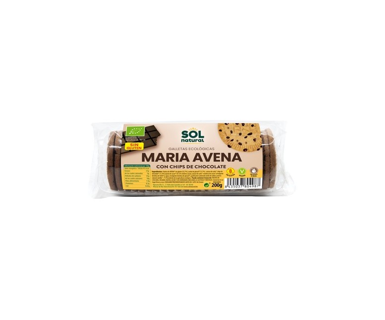 Galletas María de avena sin gluten con chips de chocolate Bio 200 g Sol Natural