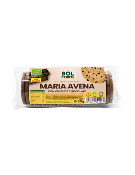 Galletas María de avena sin gluten con chips de chocolate Bio 200 g Sol Natural