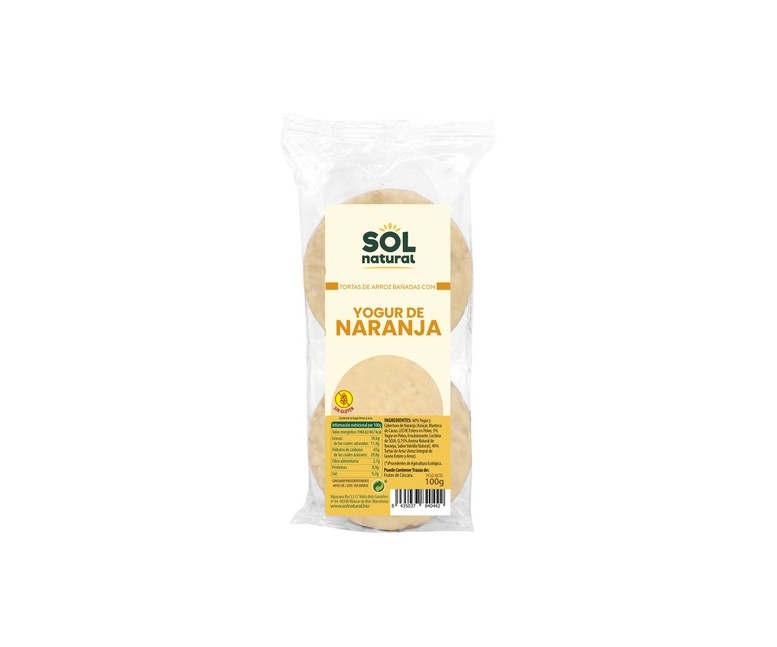 Tortas de arroz bañadas con yogur de naranja sin gluten 100 g (Naranja - Yogur) Sol Natural