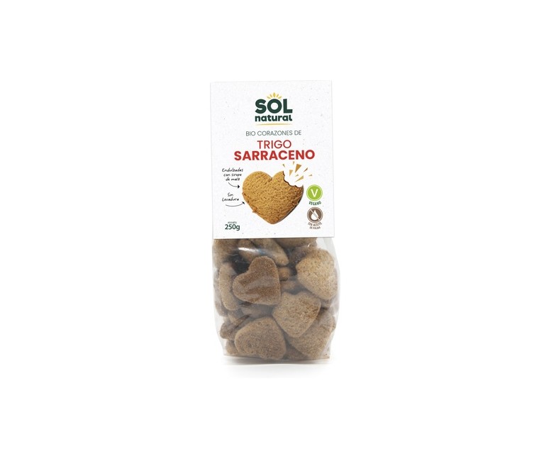 Galletas de corazones de trigo sarraceno con sirope maíz 250 g Sol Natural