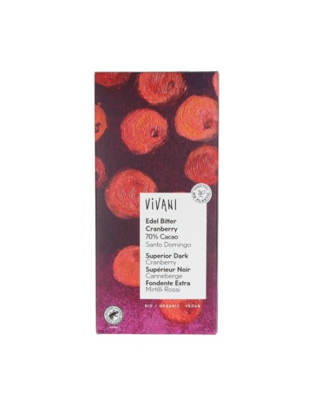 Chocolate negro superior 70% con arándanos bio 100 g (Chocolate - Arándanos) Vivani